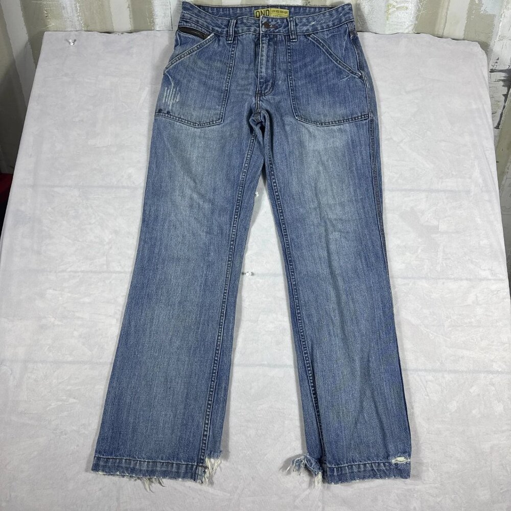 OND Old‎ Navy Low Rise Bootcut Jeans Womens Blue Distressed Hem Denim Size 32x34